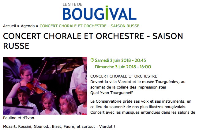 Page Internet. Bougival. Concert chorale et orchestre - Saison russe. 2018-06-02